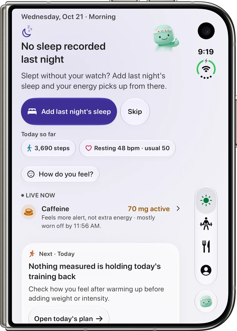 Reps on folded iPhone Duo after a night without the watch, asking to add last night's sleep